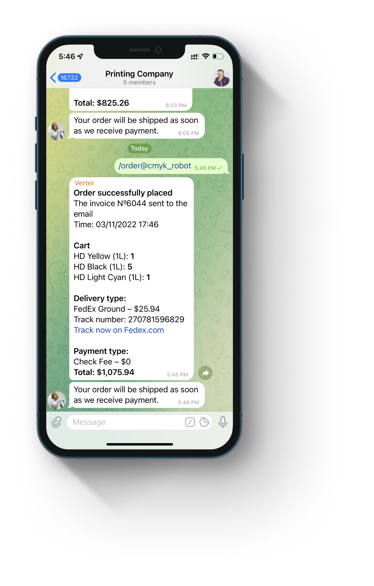 Chat bot order automation