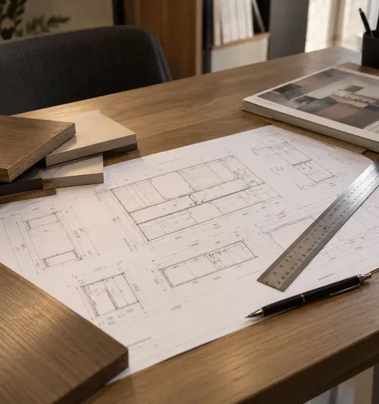 Proiectare mobilier la comandă — spațiu de lucru tehnic și planificare detaliată