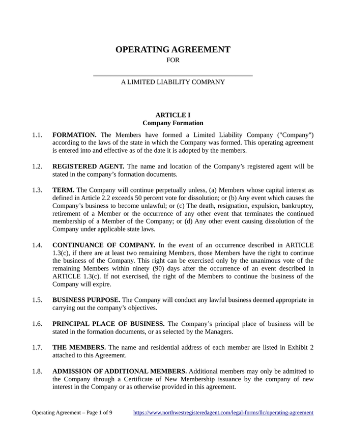 Operating Agreement LLC