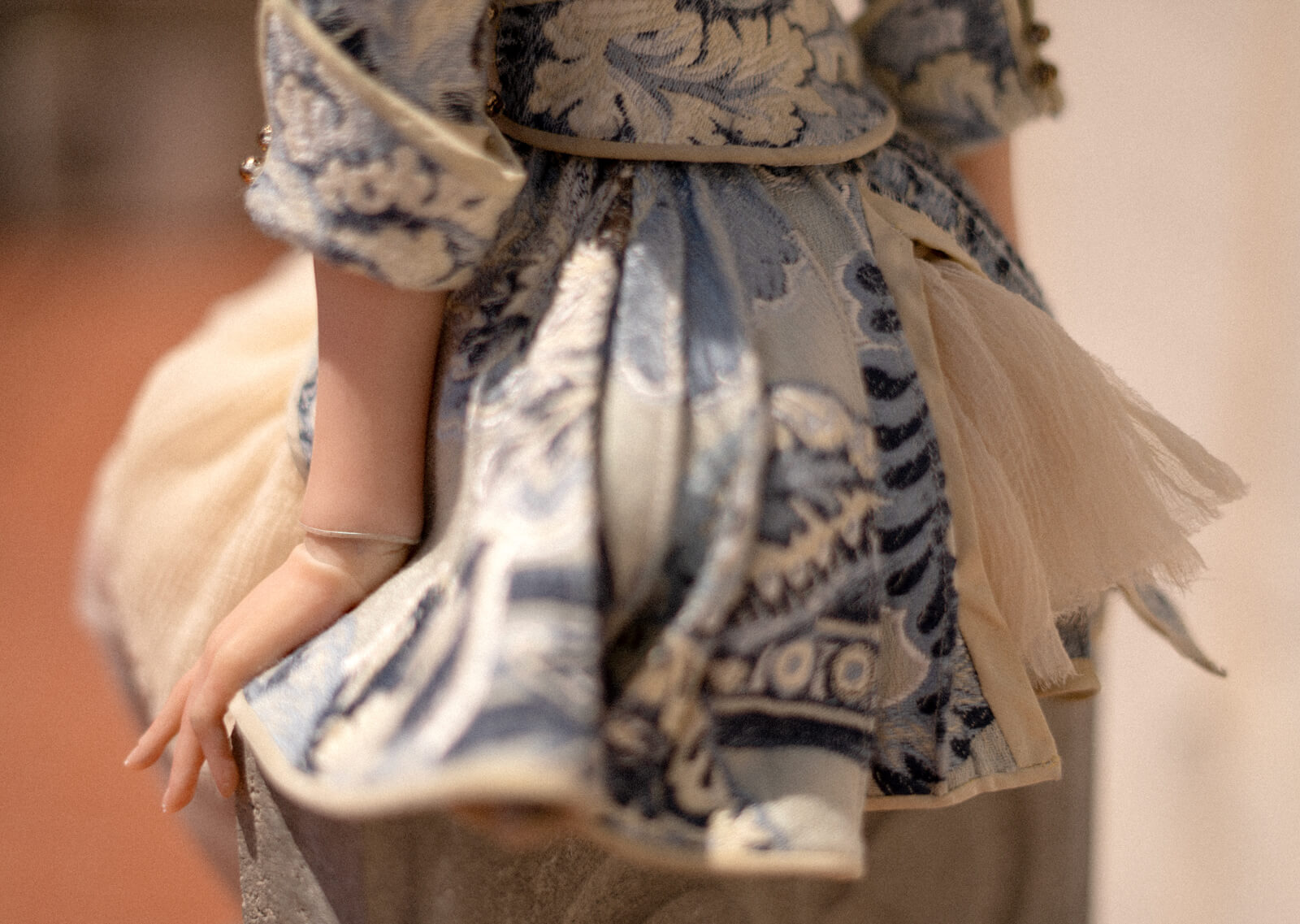 Close-up of a dress of a polymer clay BJD doll