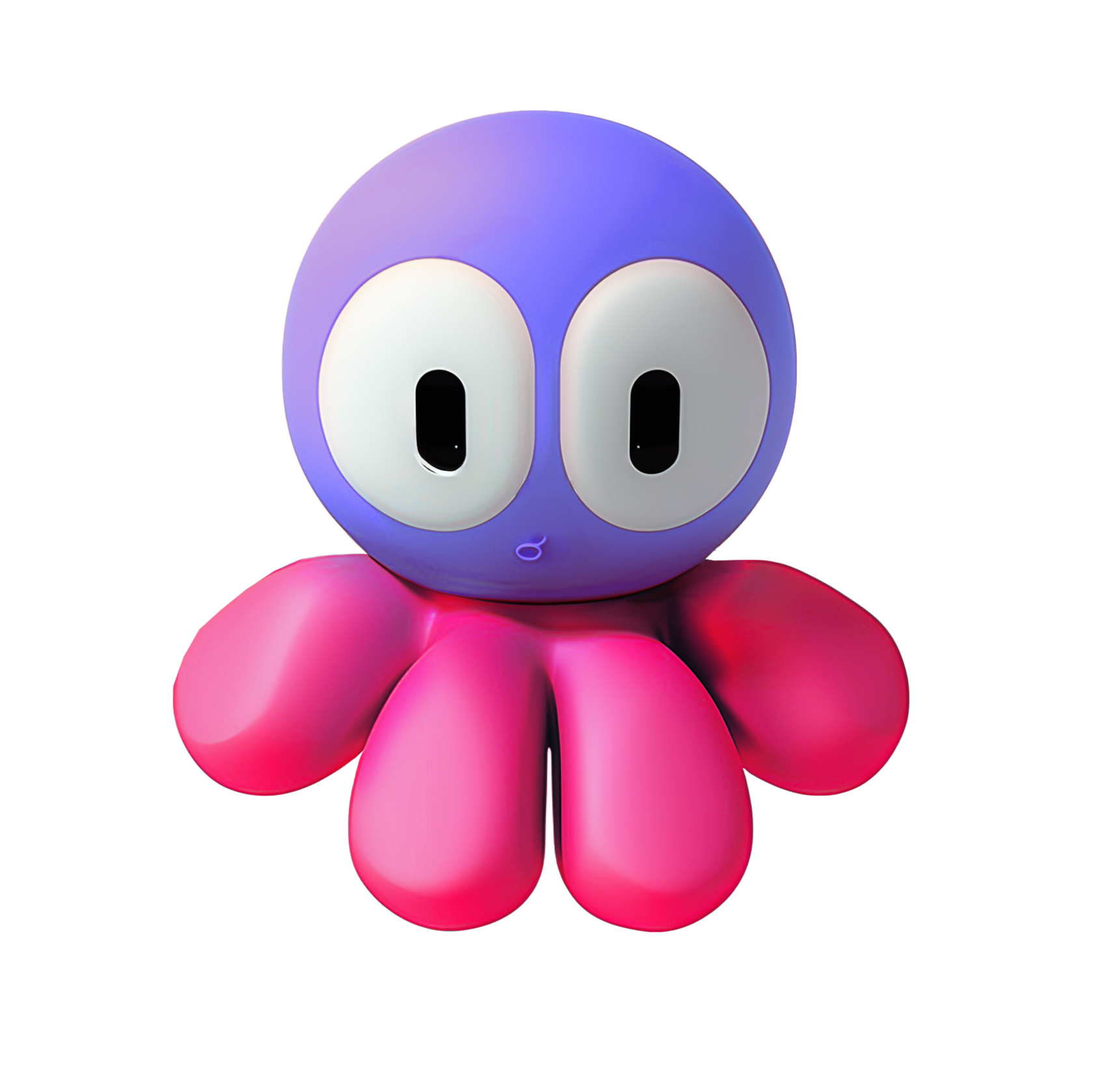 A 3D illustration of a cartoon octopus with a large, blue head, big white eyes, and eight ruby tentacles.