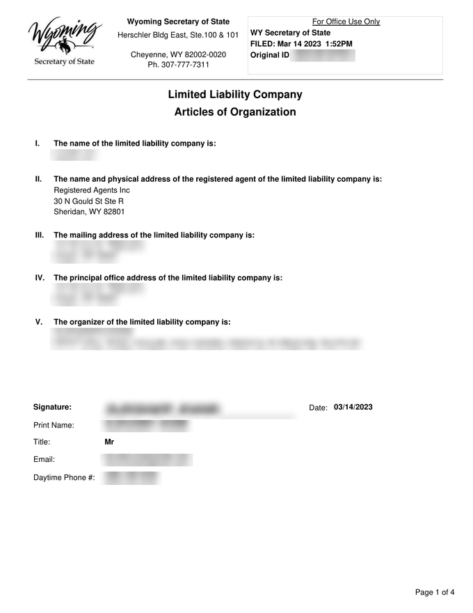 Articles of Organization Wyoming