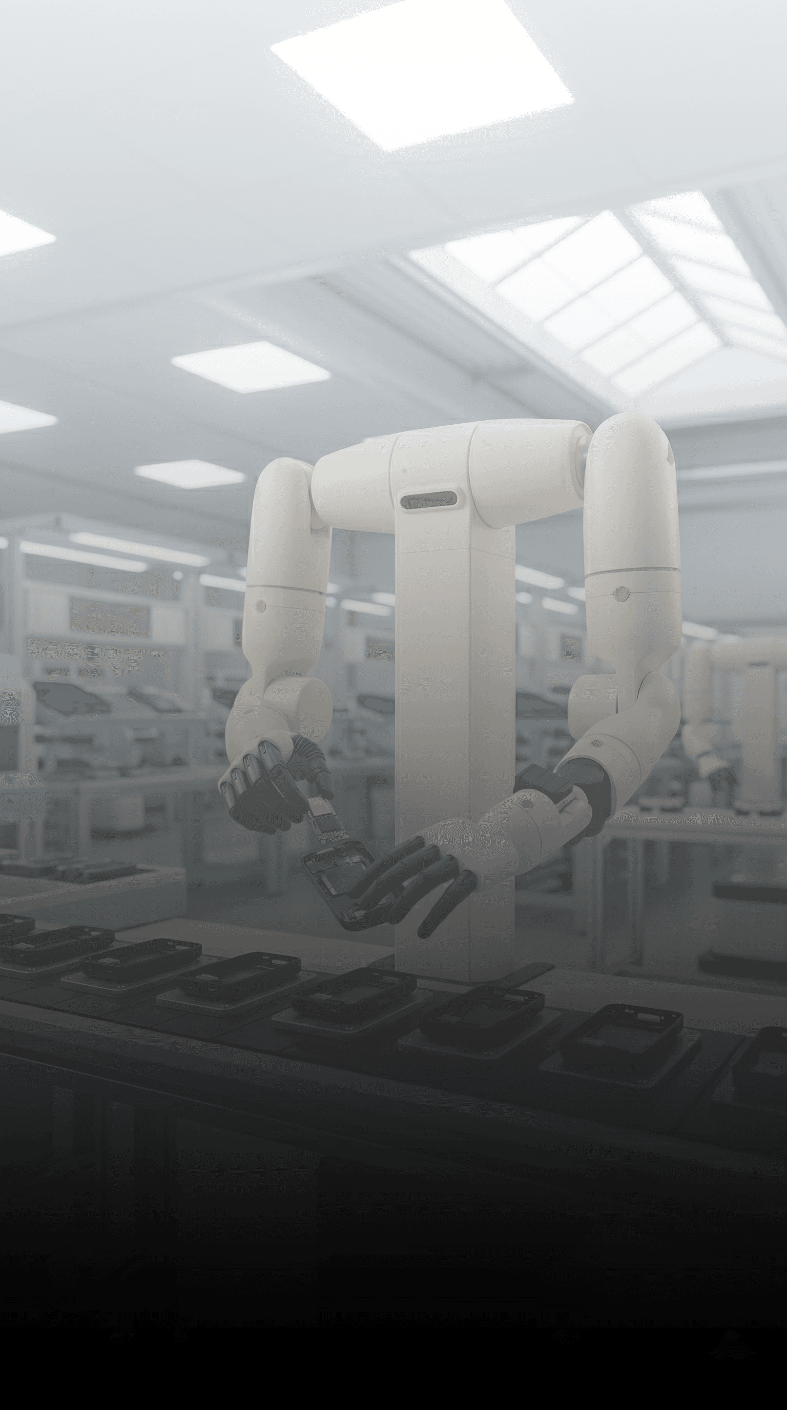 Industrial robot arm on a factory assembly line
